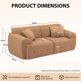 COMHOMA Sofa 2 Sitzer, 180 x 86 x 40 cm Bodensofa, Couch mit Rückenlehne, Kissen und Armlehne, Modernes Stoffsofa für Wohnzimmer, Wohnung, Büro,... - Braun