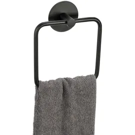 Schöner Wohnen Kollektion Handtuchring Meleto, schwarz Metall, eckig, 15.5x18.5x4.5 cm, Montage ohne Bohren, Badaccessoires, Duschzubehör, Handtuchhalter