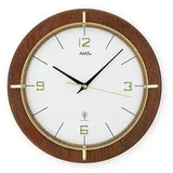 Funkwanduhr AMS "F5832", gold (nussbaumfarben, goldfarben), Wanduhren, Ø 29cm, Quarzuhr,Holz,Wohnzimmer,Esszimmer,Küche,Arbeitszimmer,Büro,Flur