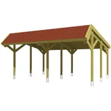 SKANHOLZ Skan Holz Carport Harz mit roten Schindeln 624 x 560 cm Grün