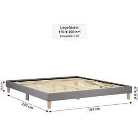 Homestyle4u Polsterbett 180 x 200 cm Grau