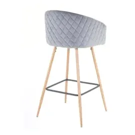 Mendler 2er-Set Barhocker HWC-D72, Barstuhl Tresenhocker Küchenhocker mit Lehne, Metall Holzoptik ~ Samt, grau