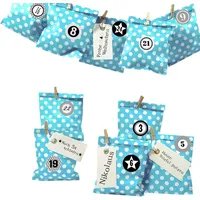 Frau WUNDERVoll® DIY Adventskalender zum Befüllen Bescherung, Papiertueten flach 13x16,5cm, beachblau Punkt, Ziffern grau