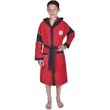 Wörner Kinderbademantel WÖRNER "Headphones" Gr. 164, rot, L:95cm, Baumwoll-Webfrottier, Hausmäntel, mit Stickerei, mit Taschen, maschinenwaschbar, trocknergeeignet