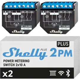 Shelly Plus 2PM | Wlan 2 Kanäle Smart Relais Schalter | Rolladenschalter mit Stromverbrauchsmessung | Hausautomation | Google Home Alexa Zubehör | iOS Android App (2 Pack)