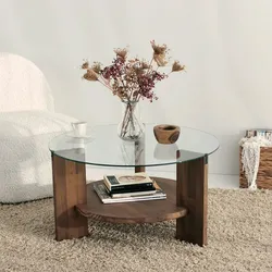 Skye Decor, Mondo- MondoNOS, Nussbaumfarbe, Couchtische, 40x75x75 cm, 100% getempertes Glas