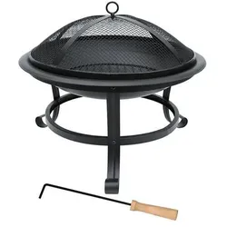 Grafner® Feuerschale mit Funkenschutzgitter, Feuerhaken und Kohlerost Feuerkorb Ø 52cm