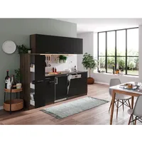 Respekta Küchenzeile KB225EYSC 225 cm Schwarz-Eiche York Nachbildung