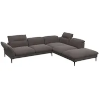 FLEXLUX Ecksofa Salino, Funktionssofa mit Ottomane, Relaxsofa, Ecksofa, Sofa mit Arm- und Kopfteil-Verstellungen, Kaltschaum & Stahl-Wellen braun