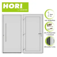 HORI Haustür (Schalldämmung, Robust, Einfache Montage), 1100 x 2100 mm, weiß, DIN links, Safety Slim weiß 110 cm x 210 cm