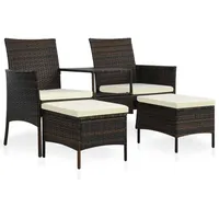 2-Sitzer-Gartensofa mit Tisch & Hocker Poly Rattan Braun