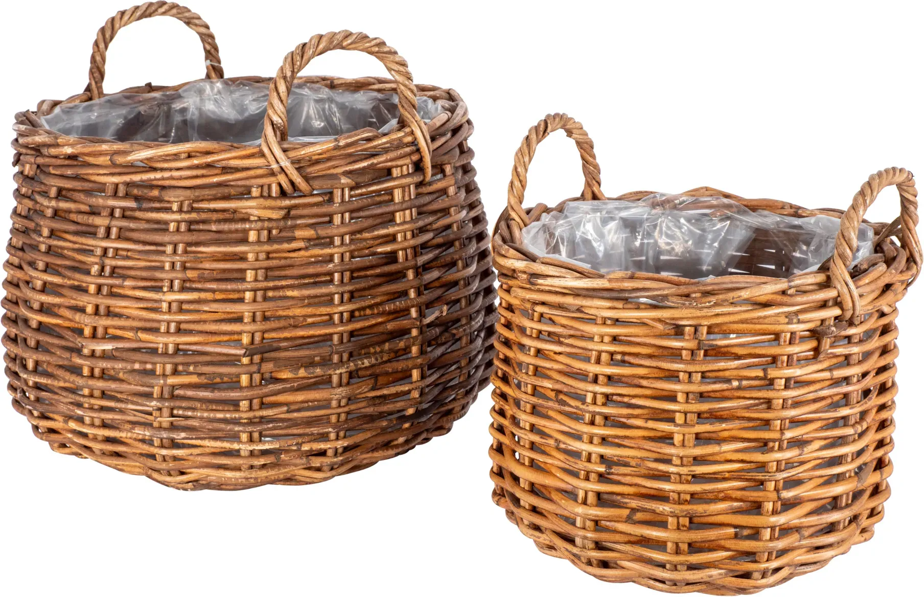 Korb Weide S/2 D27/36H22/26cm mit Henkel/Folie  - natur