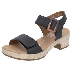 Sandalette REMONTE, Damen, Gr. 37, schwarz, Leder, unifarben, feminin, Schuhe, Blockabsatz, Sommerschuh, Sandale mit Klettverschlüssen
