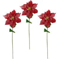 I.GE.A. Winterliche Kunstpflanze I.GE.A. "Kunstblume, künstliche Poinsettiablume, Weihnachtsdeko", rot, H:73cm Ø:20cm, Polyester, Kunstpflanzen, mit Glitter, Christstern, Weihnachtsstern, 3er Set