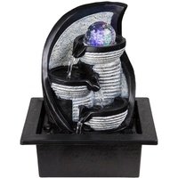 Tischbrunnen mit Beleuchtung Farbwechsel Wasserspiel Zimmerbrunnen, Kunststoff schwarz grau braun, 1x RGB LED bunt, LxBxH 21x17,5x25,5 cm