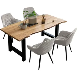 SalesFever Essgruppe "Esszimmerausstattung aus Holz und Metall", beige (natur, creme, schwarz, beige, schwarz), Samt, 180,90, Massivholz, Metall, Polyester, Sitzmöbel-Sets, Essgruppe