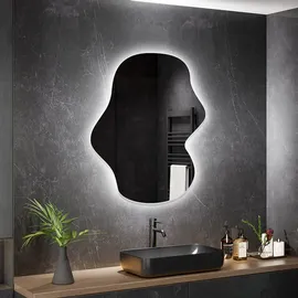 Home Deluxe LED-Spiegel LACE asymmetrisch - 60 x 80 cm I Badspiegel, Flurspiegel, Wohnzimmerspiegel, Spiegel mit Beleuchtung