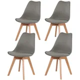 H.J WeDoo 4 x Wohnzimmerstuhl Esszimmerstuhl Bürostuhl mit Massivholz Buche Bein,Retro Design Gepolsterter Stuhl Küchenstuhl Holz, Grau