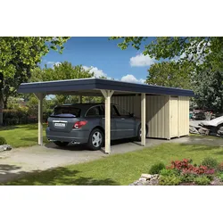Skan Holz Walmdach Carport Leimholz Breite 409cm Größe 2(Abstellraum) Holzcarport
