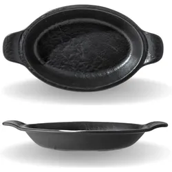 Wilmax   Flache Auflaufform   500 ml   Schwarze, Ovale Backform aus Porzellan