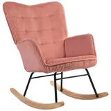 Schaukelstuhl, Schaukelsessel mit Kordoptik, Armlehne für Wohnzimmer, Rosa