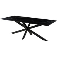 MASSIVMOEBEL24.DE Esstisch 180x100x76 Marmor schwarz / Kreuzgestell Eisen schwarz