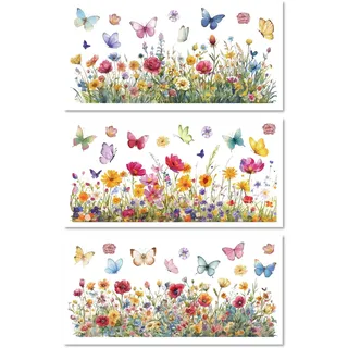 CREATCABIN 3Blatt Boho Schmetterlings Transferfolien Aufreiben Blumen Scrapbooking Transfers Vintage Möbelaufkleber Dekoration Wasserfest Für Zimmer Wand Holz Glas Scrapbook Heimdekoration Tür 15x30cm