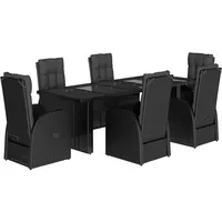 VidaXL 7-tlg. Garten-Essgruppe mit Kissen Schwarz Poly Rattan