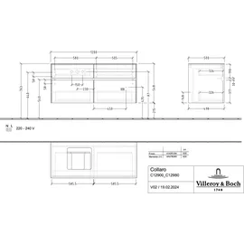 Villeroy & Boch Collaro Waschtischunterschrank C129B0AB 120x54,8x50cm, Waschtisch links, LED-Beleuchtung 8,8 W, black oak