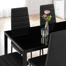 Tectake tectake® Esszimmergruppe, 7-teilig, gepolstert mit Kunstlederbezug, bodenschonende Kunststoffkappen