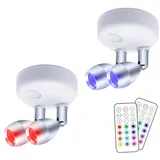 2pcs/Set Cabinet Spotlights Dual Head 13 Farben Verstellbarer Winkel Rotatable Fernbedienung Mehrfachverbrauch RGB -Schrankleuchten LED Night Light... - Weiß