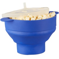Relaxdays Popcorn Maker Silikon für Mikrowelle, zusammenfaltbarer Popcorn Popper, Zubereitung ohne Öl, BPA-frei, blau,