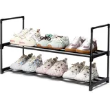 OLYREO Schuhabtropfschale Schuhregal mit 2 Ebenen, Metall, Platzsparend, Stapelbar, Schwarz, Bis