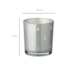 Edzard 2er-Set Teelichtglas Tani (Höhe 8 cm, ø 7 cm) Motiv Tannen, außen grau, Tannen-Motiv
