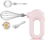 HISUEKIG Elektrischer Handmixer, 1500mAh Wiederaufladbar Elektrischer Schneebesen, 4 Gang Einstellbarer Kabelloser Mini Handmixer zum Eierschlagen, Butterschlagen(Rosa)