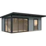 Palmako Gartenhaus Andrea 17,1 m2 Slide Plus mit Isolierglas-Schiebetür - 44 mm hellgrau/anthrazit lackiert