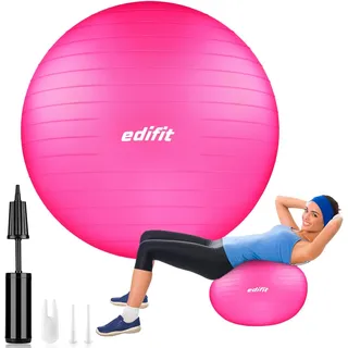 EDIFIT, Gymnastikball, 55, 65 und 75, Pezziball, Einschließlich Inflator, Pilates Ball, Sitzball, Pilates, Yoga Ball, Gymnastik (65 cm, Rosa)