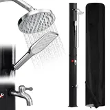 Herrselsam Solardusche 40L Solar Gartendusche Inkl. Schutzhaube | warmes Wasser max. 60°C ohne Stromanschluss Pooldusche Camping mit Handbrause und schwenkbarem Regenduschkopf, Schwarz