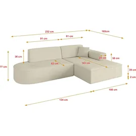 altdecor Ecksofa Ottomane Rechts IREA-L1-v4 232x165x77 cm Beige