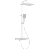 EMKE Emke, Duschsystem, mit Thermostat, Handbrause + Regendusche(3 Strahlstärken) + Unterer Auslass, Weiss