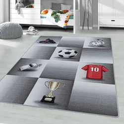 Kinderteppich AYYILDIZ TEPPICHE "PLAY 2906", grau, B:100cm H:6mm L:150cm, Polyamid, Teppiche, robuster Kurzflor, Fussball, Kinderzimmer