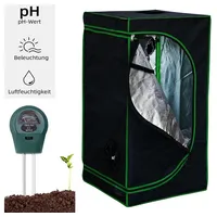 Mucola Gewächshaus Growbox Indoor Gewächshaus Pflanzenzelt Zuchtzelt Growroom Darkroom, inkl. 3 in 1 Feuchtigkeitsmessgerät für Pflanzen schwarz 60 cm x 120 cm x 60 cm