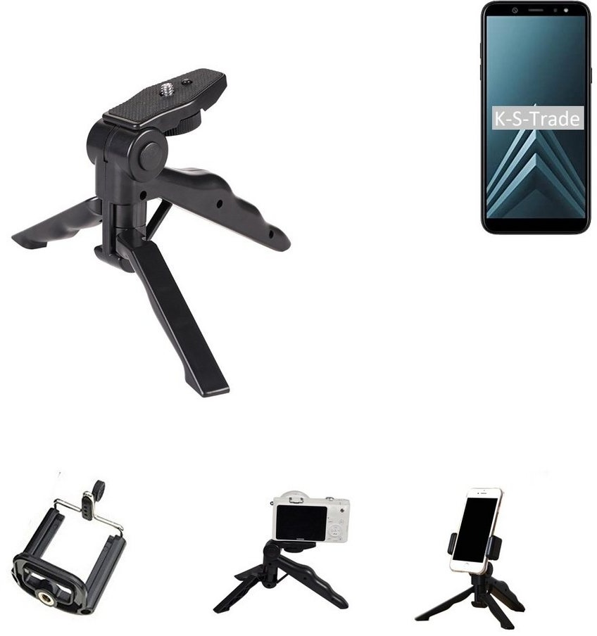 K-S-Trade für Samsung Galaxy A6 (2018) Smartphone-Halterung, (Stativ Tisch-Ständer Dreibein Handy-Stativ Ständer Mini-Stativ) schwarz