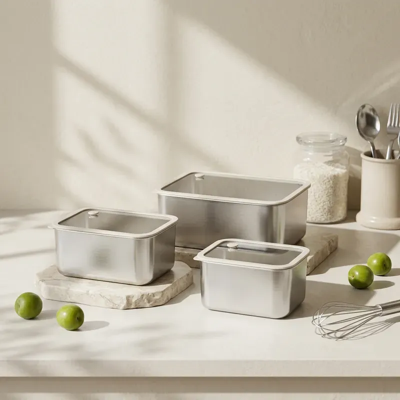 PURECOOK 3-teiliges Vorratsdosen-Set aus 304 Edelstahl | Silikondeckel mit Glas