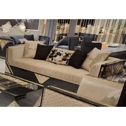 Casa Padrino Luxus 3er Sofa Gold / Schwarz - Wohnzimmer Sofa - Hotel Sofa - Wohnzimmer Möbel - Hotel Möbel - Luxus Möbel - Wohnzimmer Einrichtung - Luxus Einrichtung