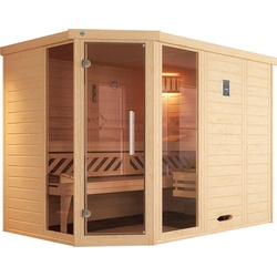weka Sauna Kemi, BxTxH: 245 x 195 x 200 cm, 45 mm, (Set) 7,5 kW Bio-Ofen mit digitaler Steuerung beige