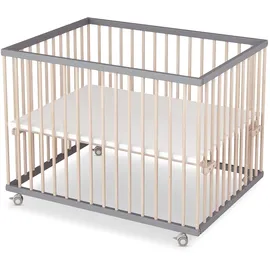 Sämann Laufgitter mit Matratze Cloud Air - grau/natur - Premium Kollektion | Gr.: 75x100 cm