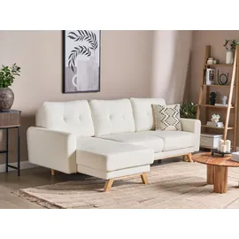 Beliani 3-Sitzer Ecksofa Bouclé cremeweiß mit Schlaffunktion L-Form Steppung Skandi Schlafsofa Wohnzimmer Ausstattung - Couches, Wohnlandschaften, Ecksofas