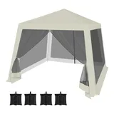 WOLTU Pavillon mit 4 Sandsäcke 3x3 m, Gartenpavillon mit Seitenwänden Moskitonetz, Gartenlaube Metall, Partyzelt, einfacher Aufbau ohne Werkzeug, für Garten Terrasse Hof, Beige