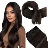 Hetto Echthaar Tressen Extensions Dunkelbraun Haarverlängerung Tressen Echthaar Braun Zum Einnähen Tressen Haar Extensions Echthaar Glatt 35cm 80g #2